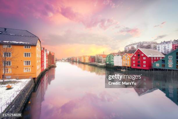 trondheim at sunset - norway city stock pictures, royalty-free photos & images