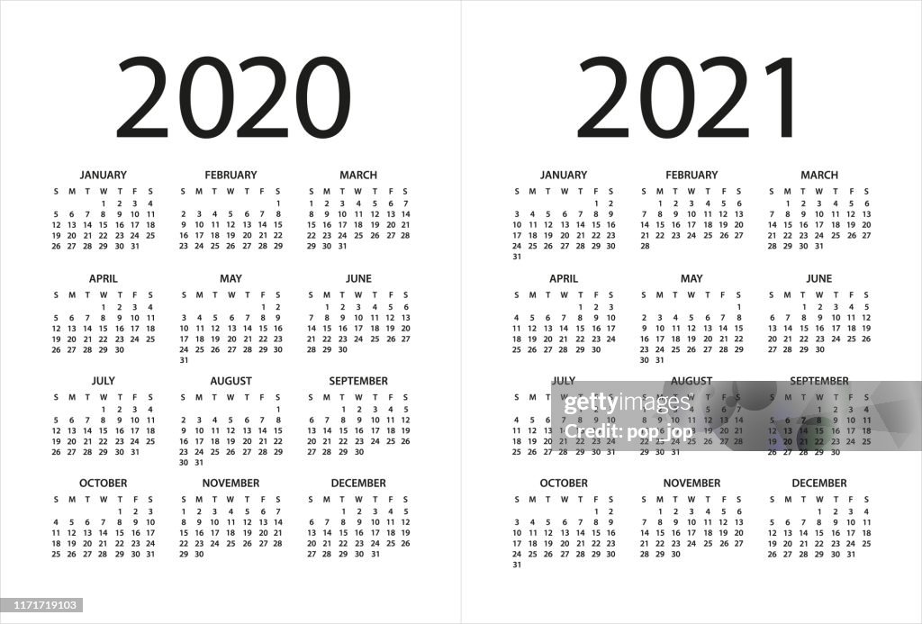 Calendar 2020 2021 - illustration. Days start from Sunday