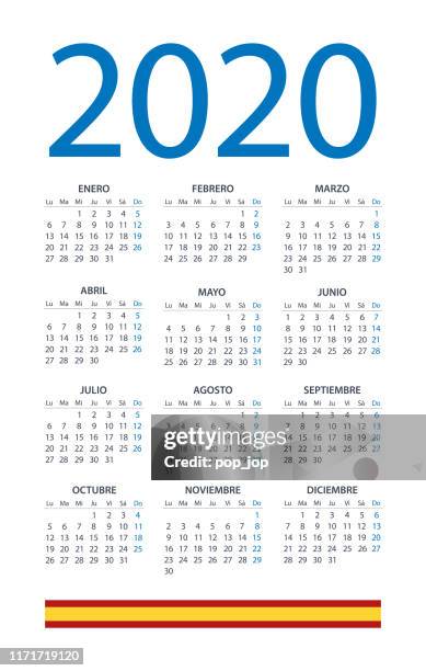 calendar 2020 - illustration. spanish version - july 2020 stock illustrations
