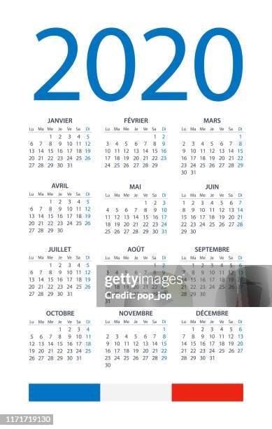 stockillustraties, clipart, cartoons en iconen met kalender 2020-illustratie. franse versie - 2019 2020 calendar