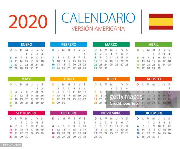 stockillustraties, clipart, cartoons en iconen met kalender 2020-vector illustratie. spaans-amerikaanse versie - 2019 2020 calendar