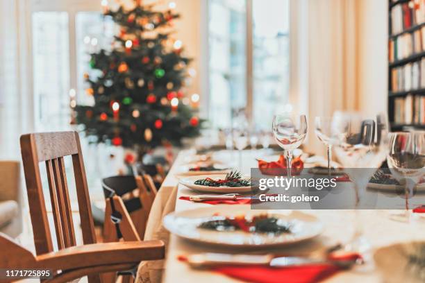 christmas dining table - food table stock pictures, royalty-free photos & images