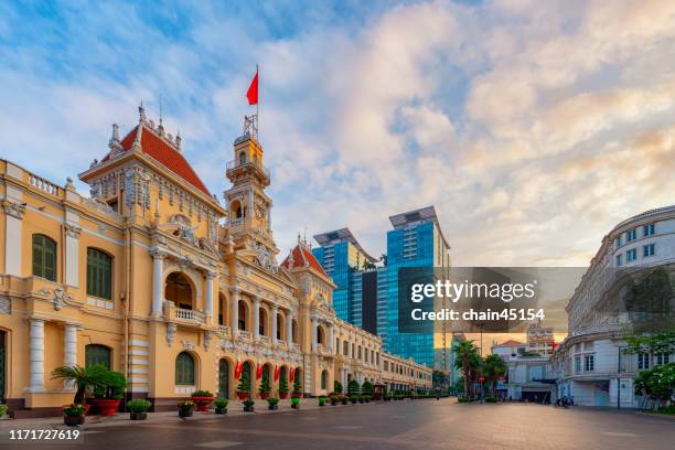 vietnam landmark with blue sky for tourist attraction shows the beautiful architecture of old building. - hoi an vietnam stock pictures, royalty-free photos & images