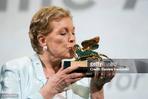 Dame Julie Andrews is awarded the Golden Lion for Lifetime Achievement during the 76th Venice Film Festival at Sala Grande on September 02, 2019 in...