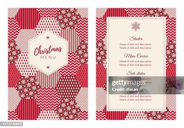 weihnachtsmenü vorlage mit winter patchwork. - menu christmas stock-grafiken, -clipart, -cartoons und -symbole