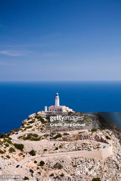 lighthouse on cap de formentor - cabo formentor fotografías e imágenes de stock