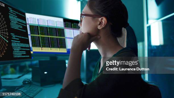 監測亞洲婦女 - stock market screen 個照片及圖片檔