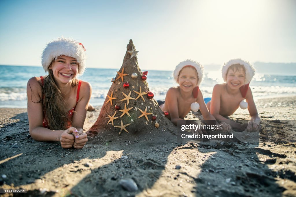 Kids enjoying summer Christmas