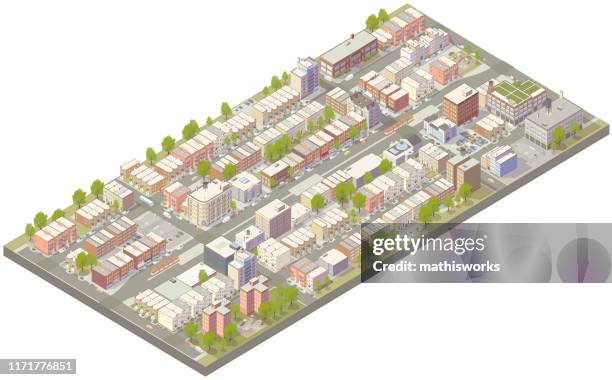 luftisometrischestadtnachbarschaft - housing development stock-grafiken, -clipart, -cartoons und -symbole