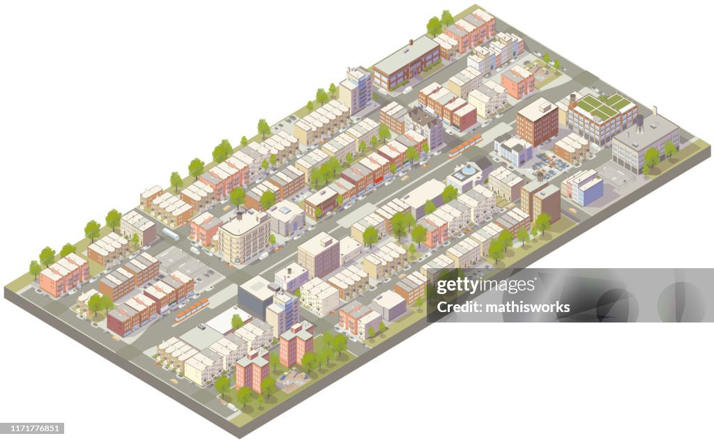 Aerial isometric urban neighborhood