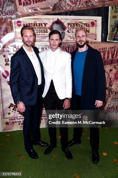 Alexander Skarsgård, Bill Skarsgård and Gustaf Skarsgård attend the "IT Chapter Two" European Premiere at The Vaults on September 02, 2019 in London,...