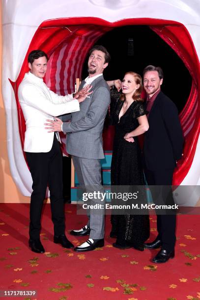 Bill Skarsgård, director Andy Muschietti, Jessica Chastain and James McAvoy attend the "IT Chapter Two" European Premiere at The Vaults on September...