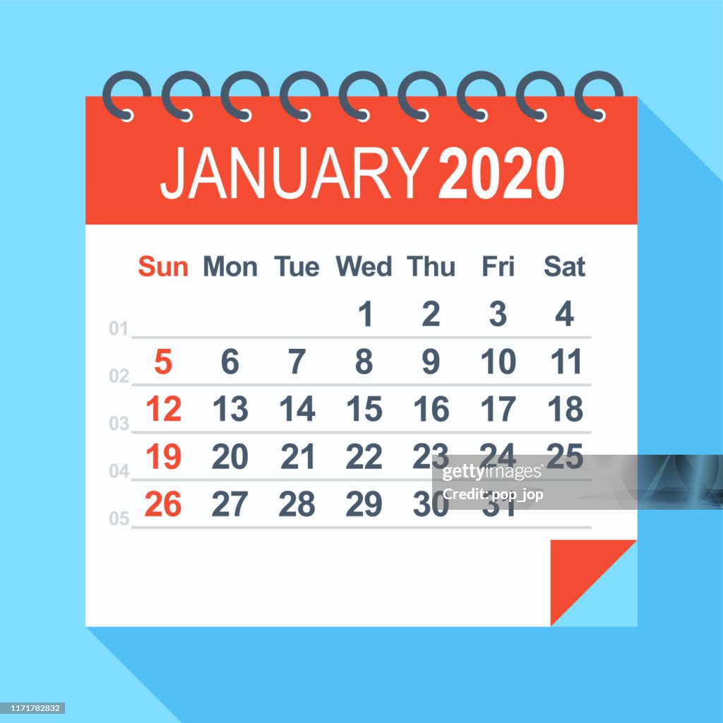 January 2020 - Calendar. Week starts from Sunday