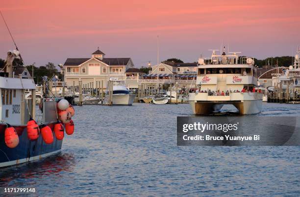 hyannis harbor at dusk - hyannis port stock pictures, royalty-free photos & images