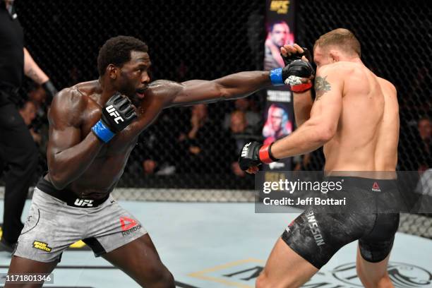 Jared Cannonier punches Jack Hermansson of Sweden in their middleweight bout during the UFC Fight Night event at Royal Arena on September 28, 2019 in...