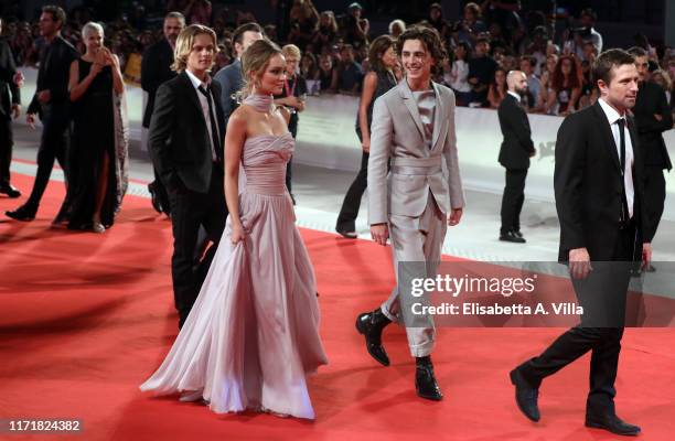 Lily-Rose Depp and Timothee Chalamet walk the red carpet ahead of the "The King" screening during the 76th Venice Film Festival at Sala Grande on...