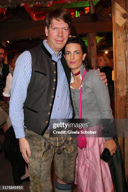 Lars Hinrichs and his girlfriend Annette during the Oktoberfest 2019 at Kaeferschaenke beer tent / Theresienwiese on September 28, 2019 in Munich,...