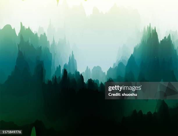 aquarell natur landschaft plakat für design - landschaft künstlerisch stock-grafiken, -clipart, -cartoons und -symbole