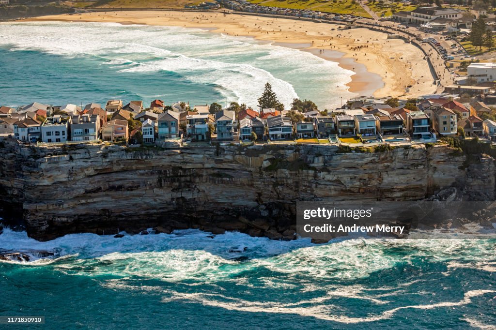 Sea cliff and Bondi Beach, Sydney, Australia