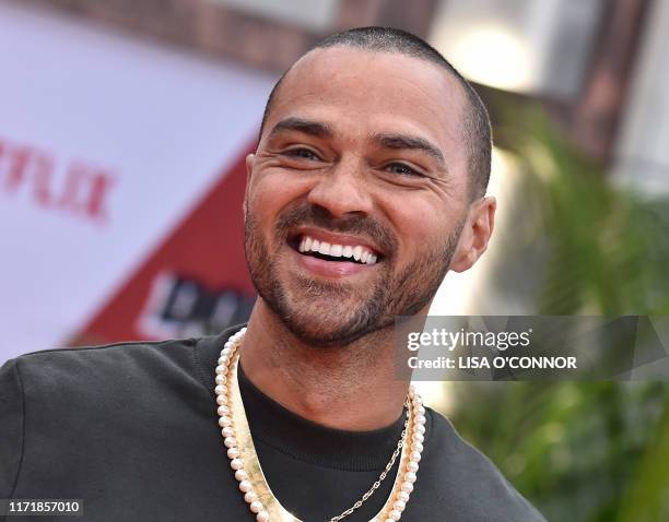 Actor Jesse Williams arrives for the premiere of Netflix's "Dolemite Is My Name" at Village Theatre in Westwood, California, on September 28, 2019.