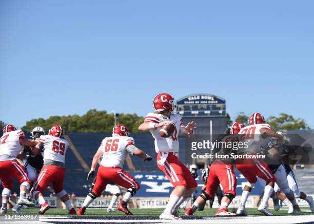 Cornell Big Red quarterback Richie Kenney attempt a pass during the game between the Yale Bulldogs and the Cornell Big Red on September 28, 2019 at...