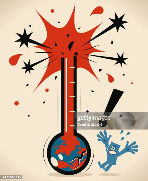 illustrazioni stock, clip art, cartoni animati e icone di tendenza di rottura del termometro terrestre e persone preoccupate e spaventate - rotto