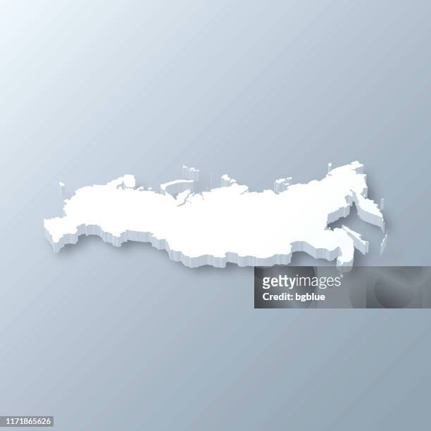 stockillustraties, clipart, cartoons en iconen met rusland 3d-kaart op grijze achtergrond - rusia