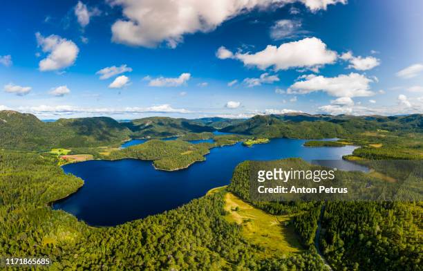 view from the top of the mountain to the lakes. norway - lofoten island stock pictures, royalty-free photos & images