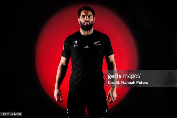 Sam Whitelock poses during the New Zealand All Blacks Rugby World Cup Portrait Session on August 29, 2019 in Auckland, New Zealand.