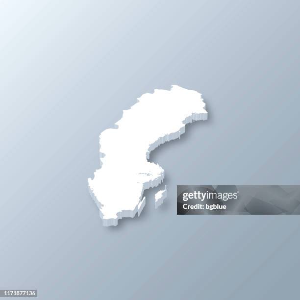 schweden 3d karte auf grauem hintergrund - sweden stock-grafiken, -clipart, -cartoons und -symbole