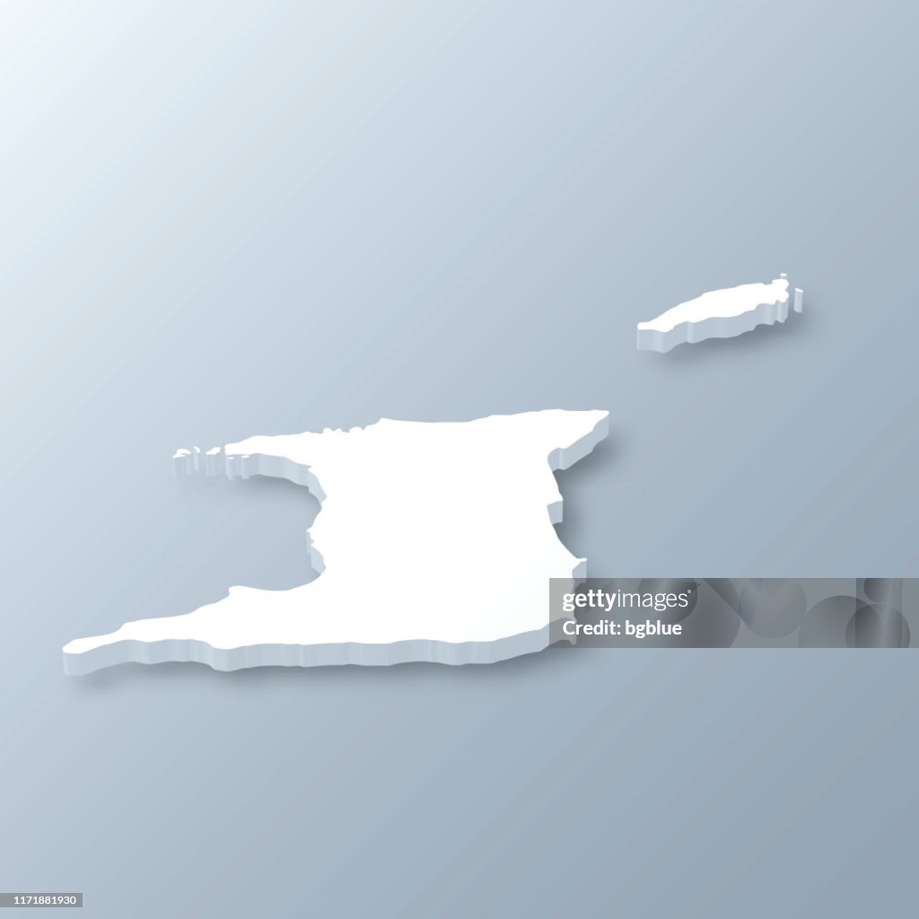 Mapa 3D de Trinidad y Tobago sobre fondo gris