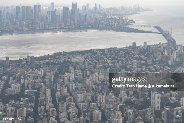 mumbai city of maharashtra in india daytime aerial view from airplane - mumbai bridge stock pictures, royalty-free photos & images