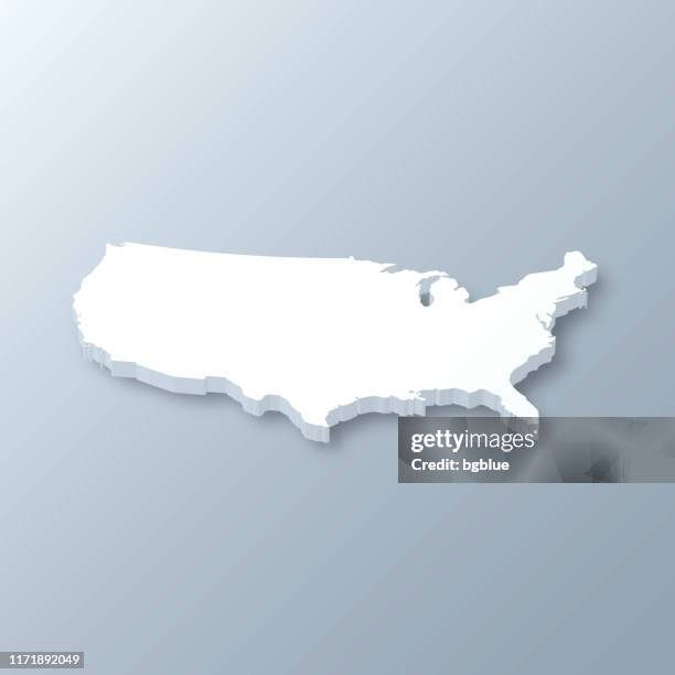 stockillustraties, clipart, cartoons en iconen met verenigde staten 3d-kaart op grijze achtergrond - american