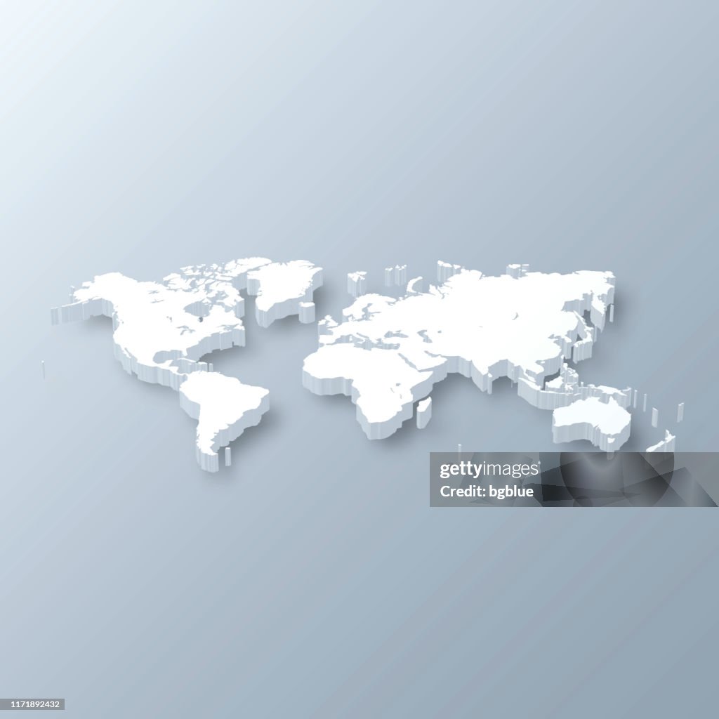 Welt-3D-Karte auf grauem Hintergrund