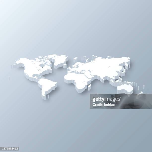 ilustrações de stock, clip art, desenhos animados e ícones de world 3d map on gray background - three dimensional