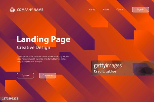 landing page template - abstract design with geometric shapes - trendy red gradient - neon arrow stock illustrations