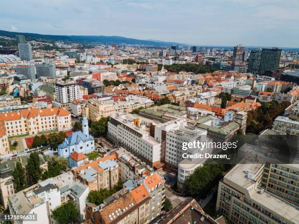 cityscape of bratislava, elevated point of view of downtown and old town of the city - bratislava slovakia stock pictures, royalty-free photos & images