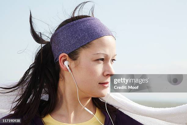 portrait of woman after exercise outside - headband stock pictures, royalty-free photos & images