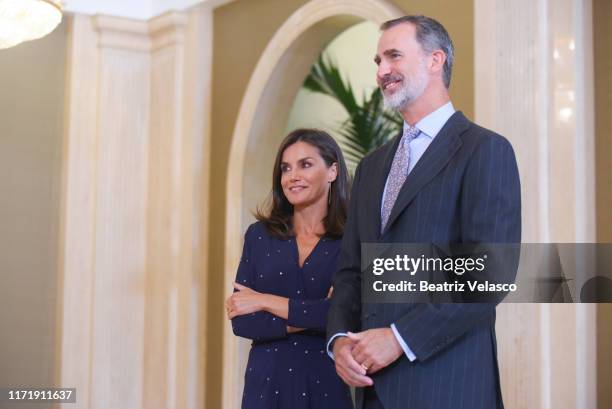 Spanish Royals, King Felipe VI and Queen Letizia attend audiences at Zarzuela Palace on September 03, 2019 in Madrid, Spain.