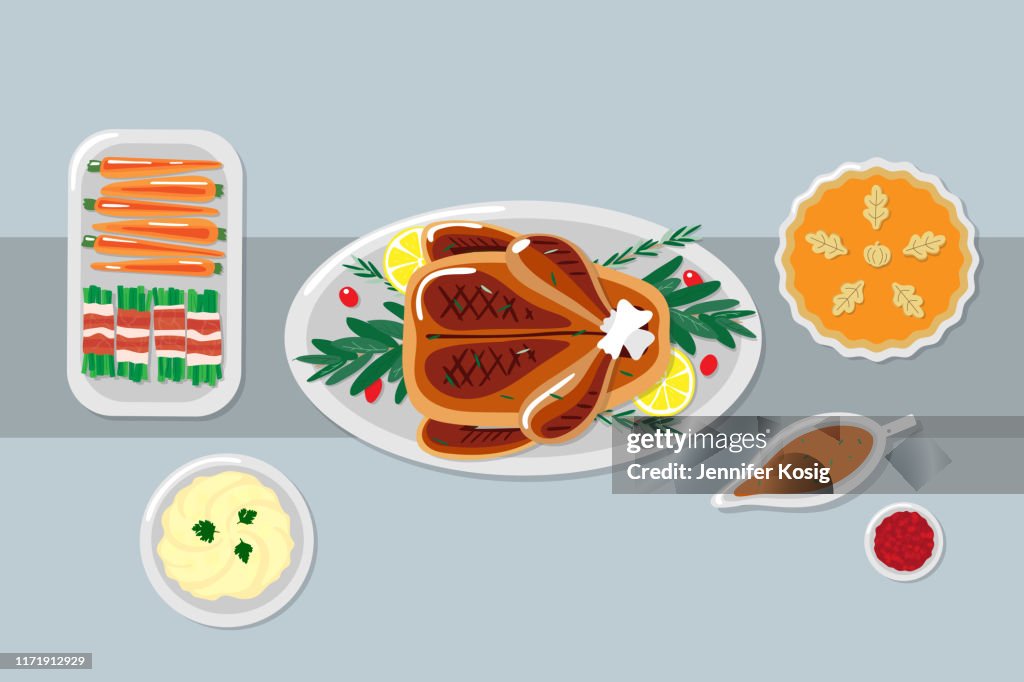 Thanksgiving dinner table illustration