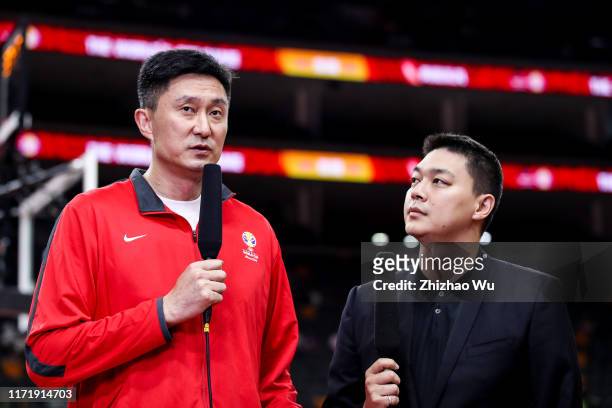 Du Feng former China national team player is interviewed during the 2019 FIBA World Cup, first round match between Lithuania and Canada at Dongguan...