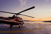 Helicopter parking landing on offshore platform, Helicopter transfer passenger