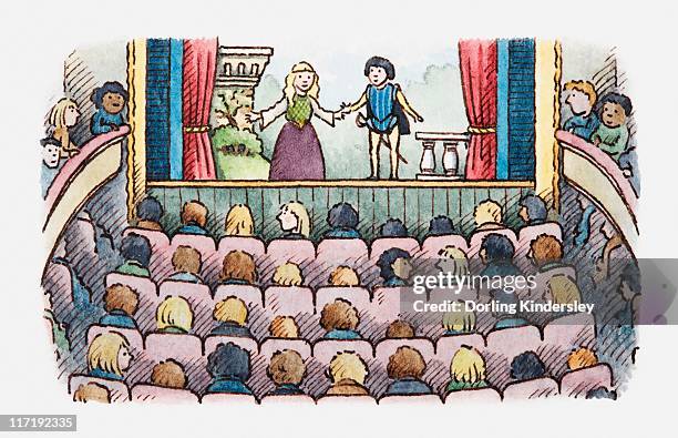 illustration of an audience watching a play - the variety club showbiz awards inside stock illustrations