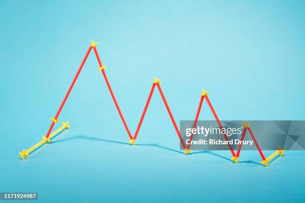 straws arranged into a falling graph - contracting stock pictures, royalty-free photos & images