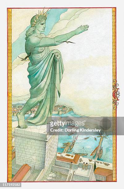illustration of colossus of rhodes - colossus stock illustrations