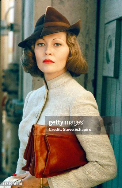 Portrait of American actress Faye Dunaway on set of the film 'Chinatown' , Los Angeles, California, 1973.