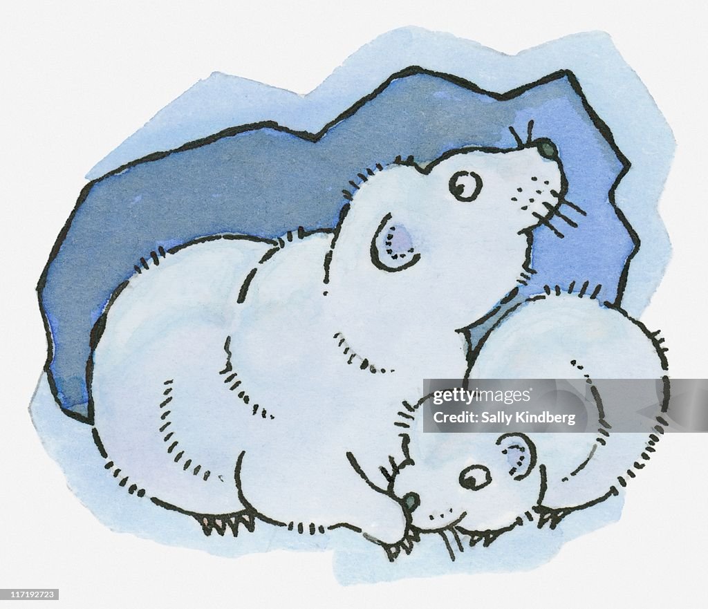 Illustration of lemmings in burrow in ice