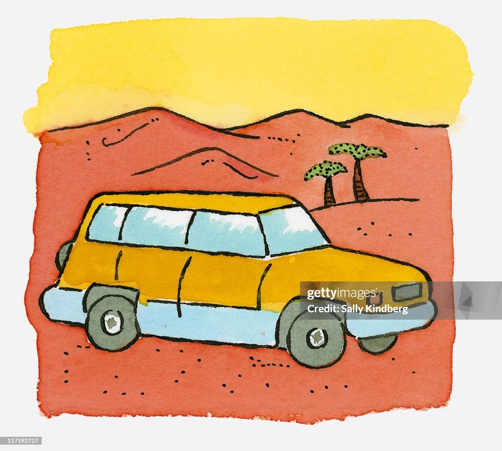 Illustration of off road vehicle in desert