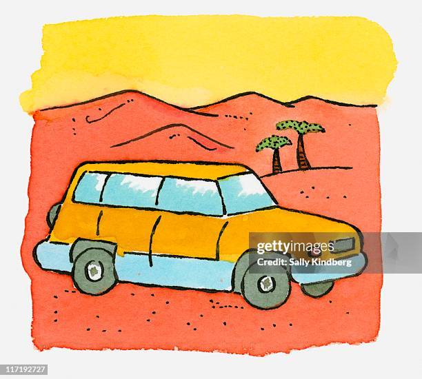 Illustration Of Off Road Vehicle In Desert High-Res Vector Graphic