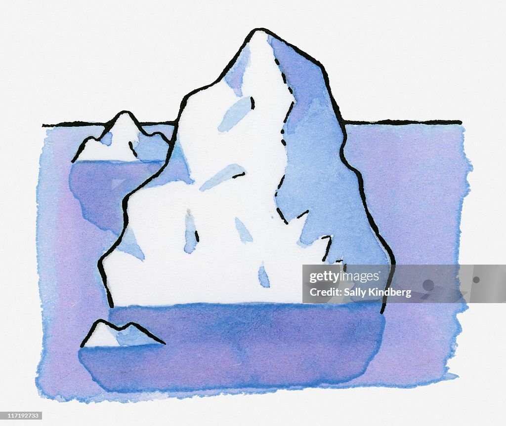Illustration of iceberg underwater with tip above water